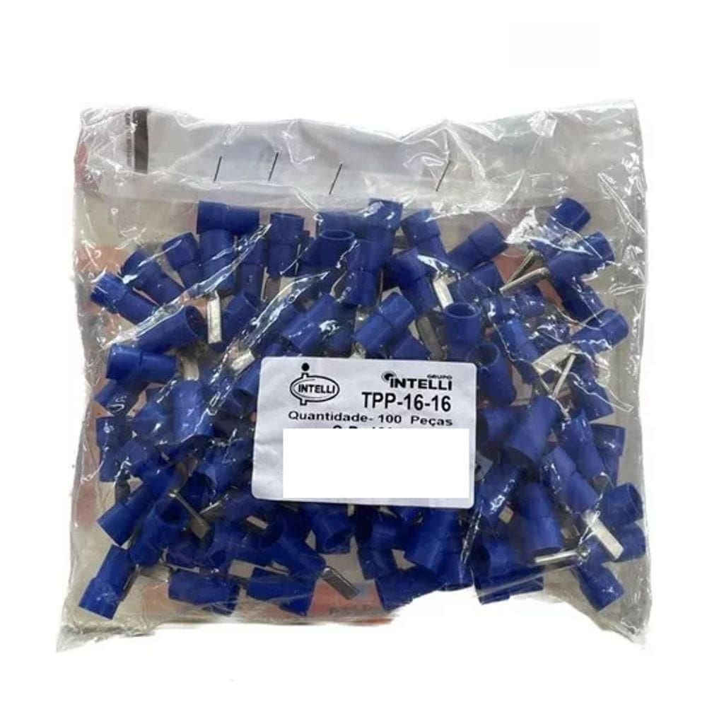 Terminal Pino 16mm Intelli Pre Isolado 100 Unidades Azul