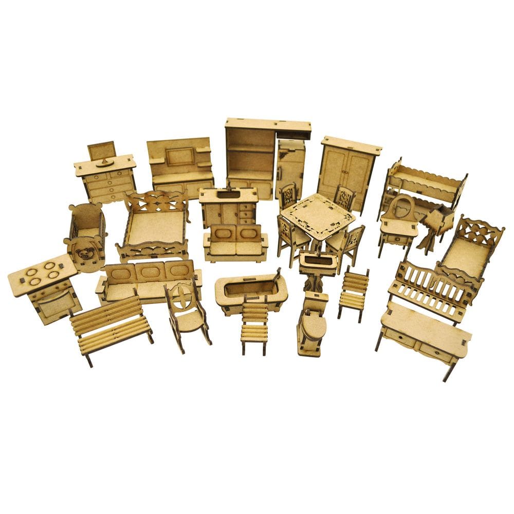 Jogo Com 30 Móveis Casa Boneca Polly 3d Miniatura Mdf Cru