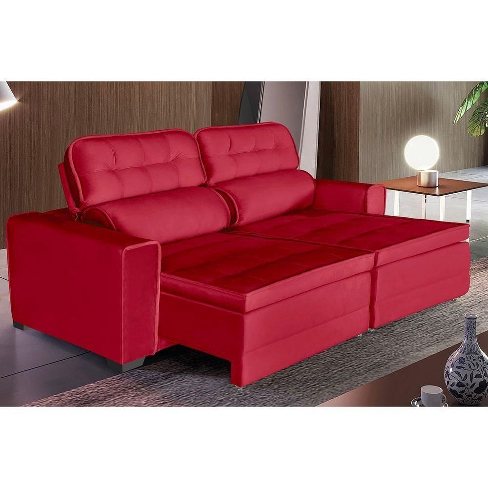 Sofá Império 4 Lugares 2,20cm Retrátil E Reclinável - De Casa Décor E Estofados Vermelho