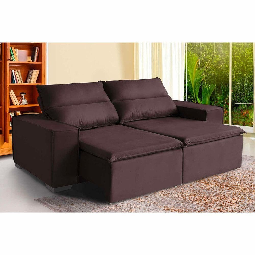 Sofá Paris 4 Lugares 2,20cm Retrátil E Reclinável - De Casa Décor E Estofados Marrom