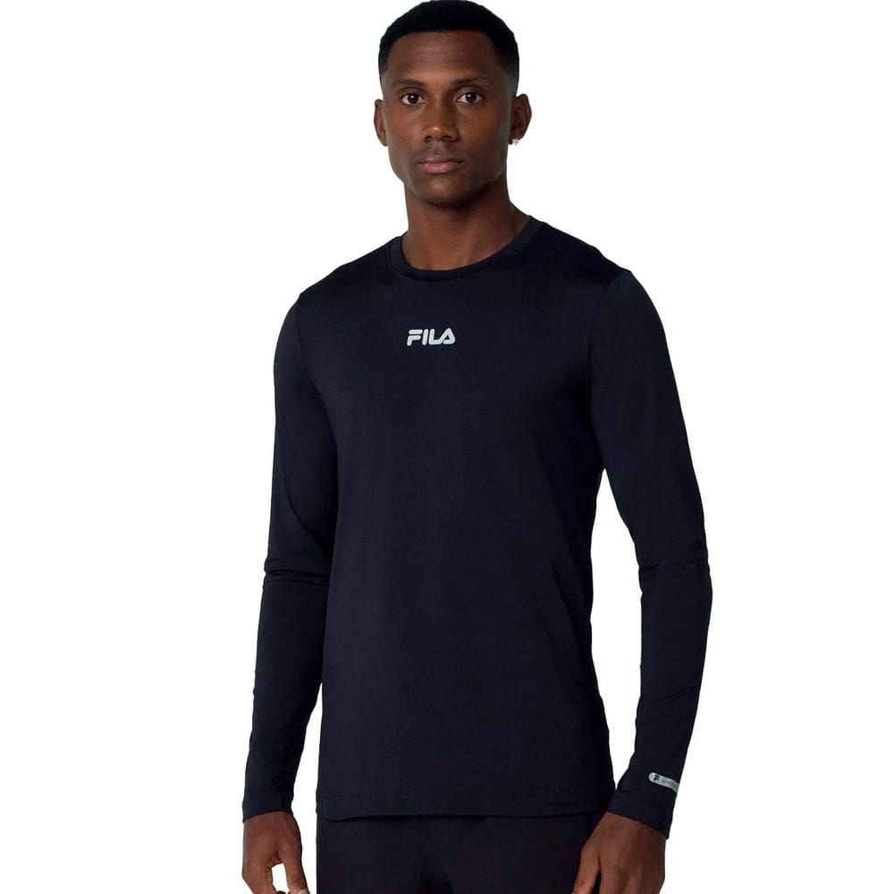 Camiseta Fila Sun Protect Breezy Masculina Manga Longa Preto/Prata