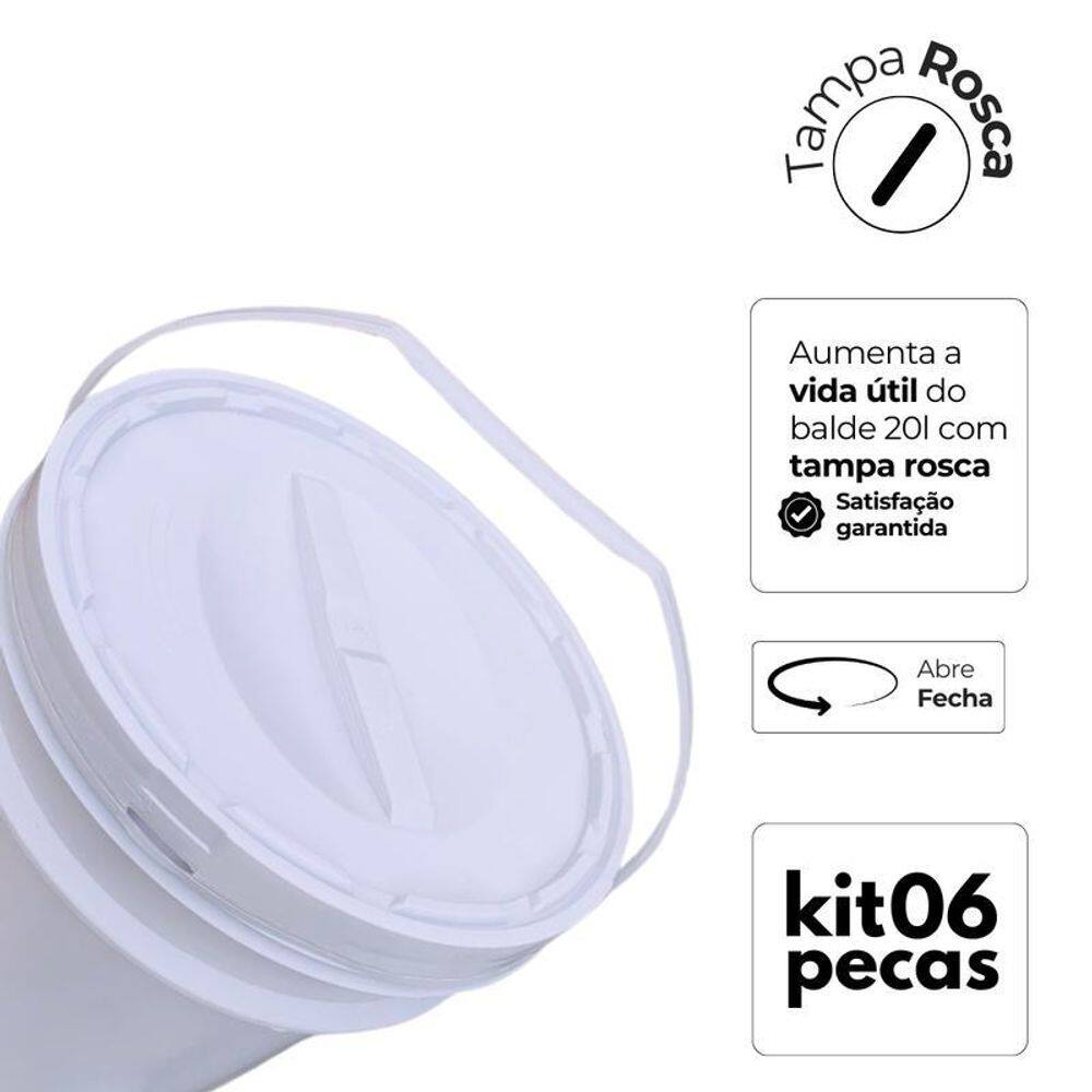 Leitera 20L Alça Plástica E Tampa Rosca - Kit 6 Pçs