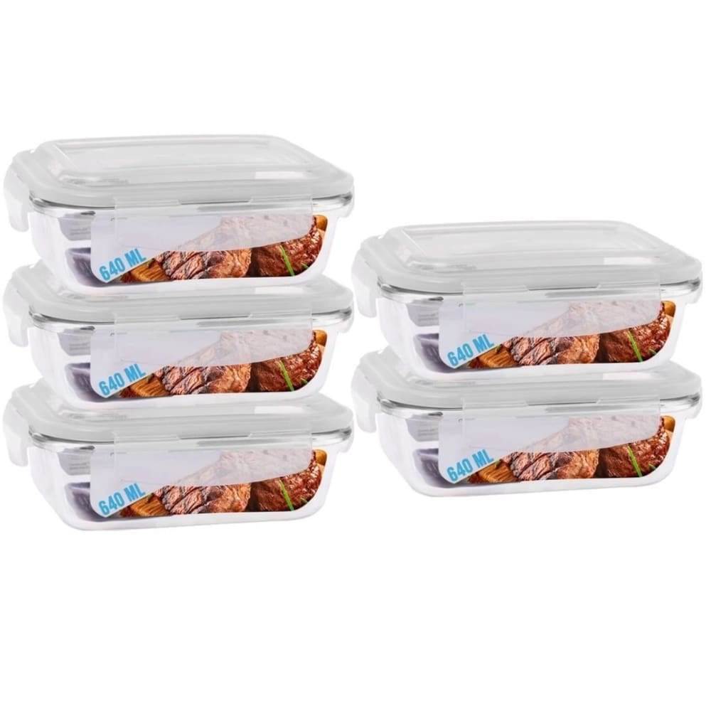 Conjunto 5 Pote Vidro Hermético Marmita Tampa 640ml