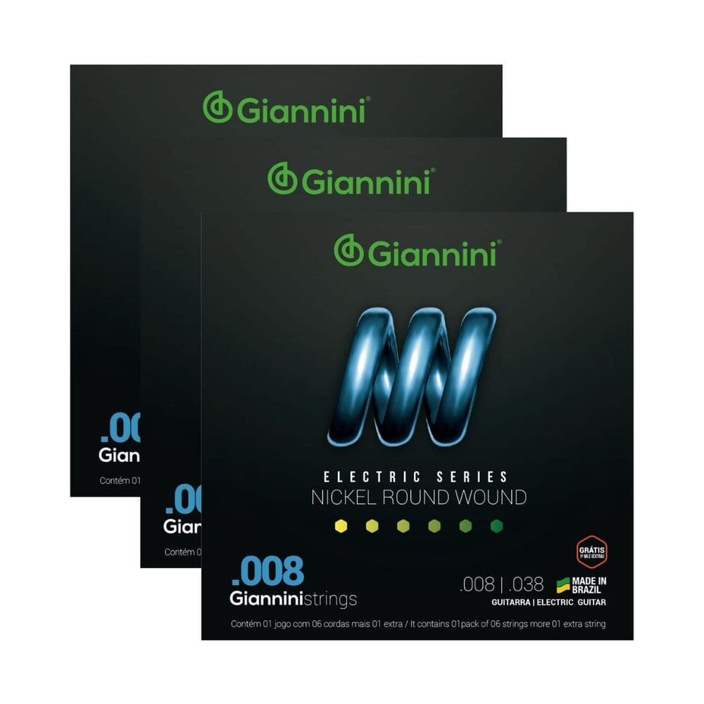 Kit 3 Encordoamento Guitarra Giannini Electric GEEGST08 Nickel .008”