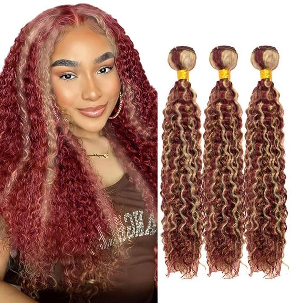 Pacotes de cabelo GVEOXVO Kinky Curly 613 P99J/613 Burgundy 30-34 polegadas