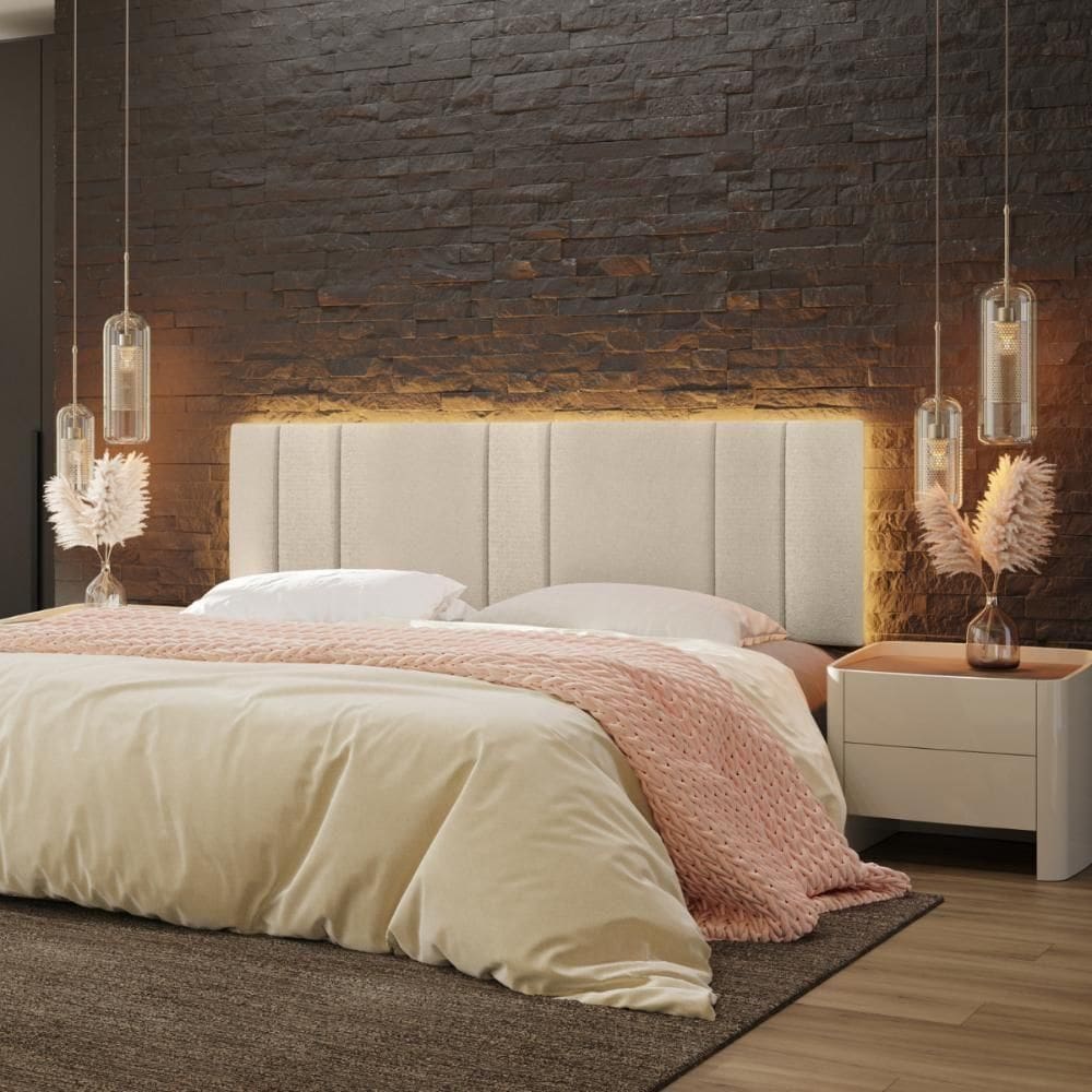 Cabeceira King Estofada Com Led Boucle Bege