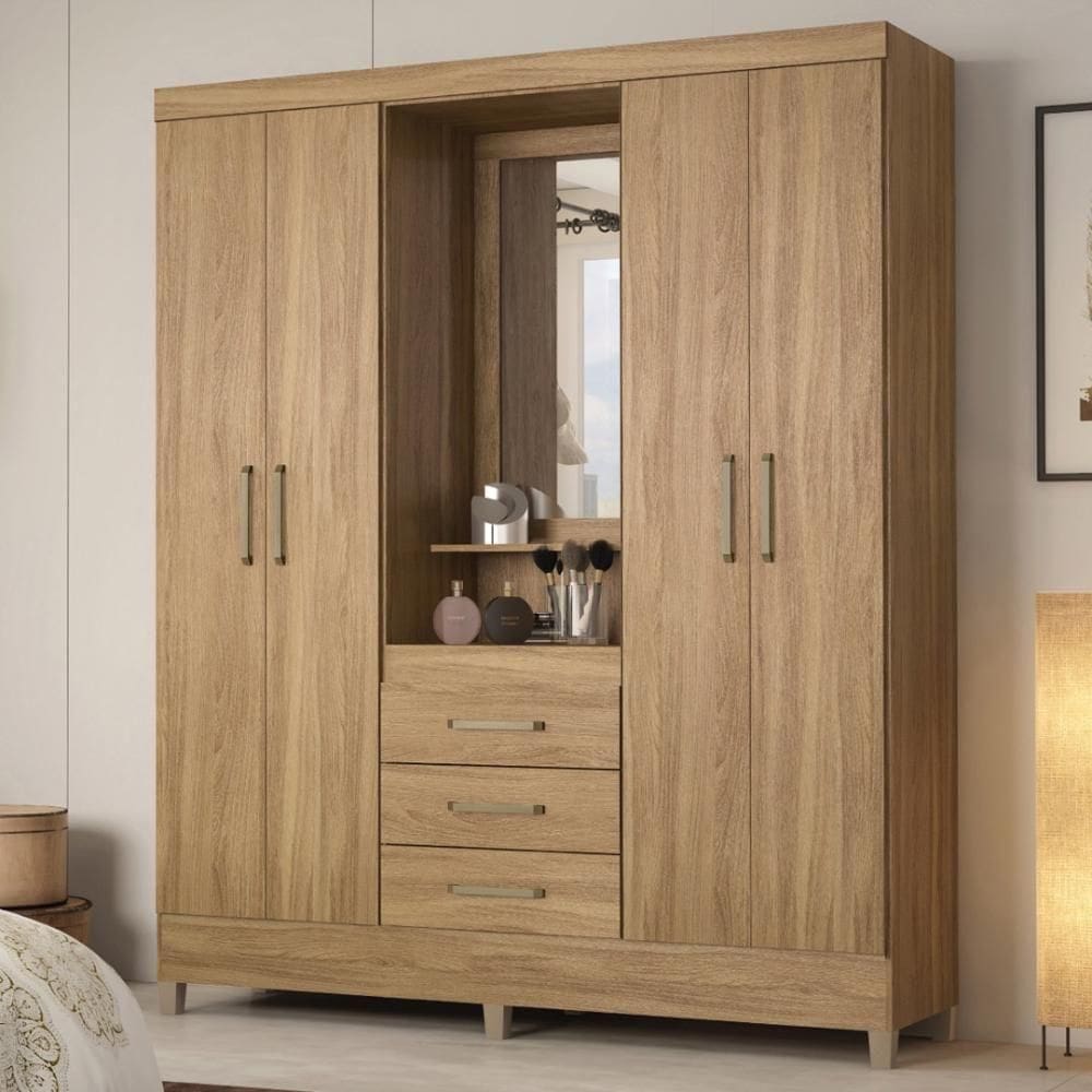 Guarda Roupa Casal 4 Portas Com Espelho E 3 Gavetas Colombo ébano Touch