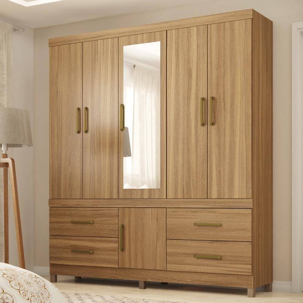 Guarda Roupa Casal 6 Portas Com Espelho E 4 Gavetas Guarujá Amêndola Touch