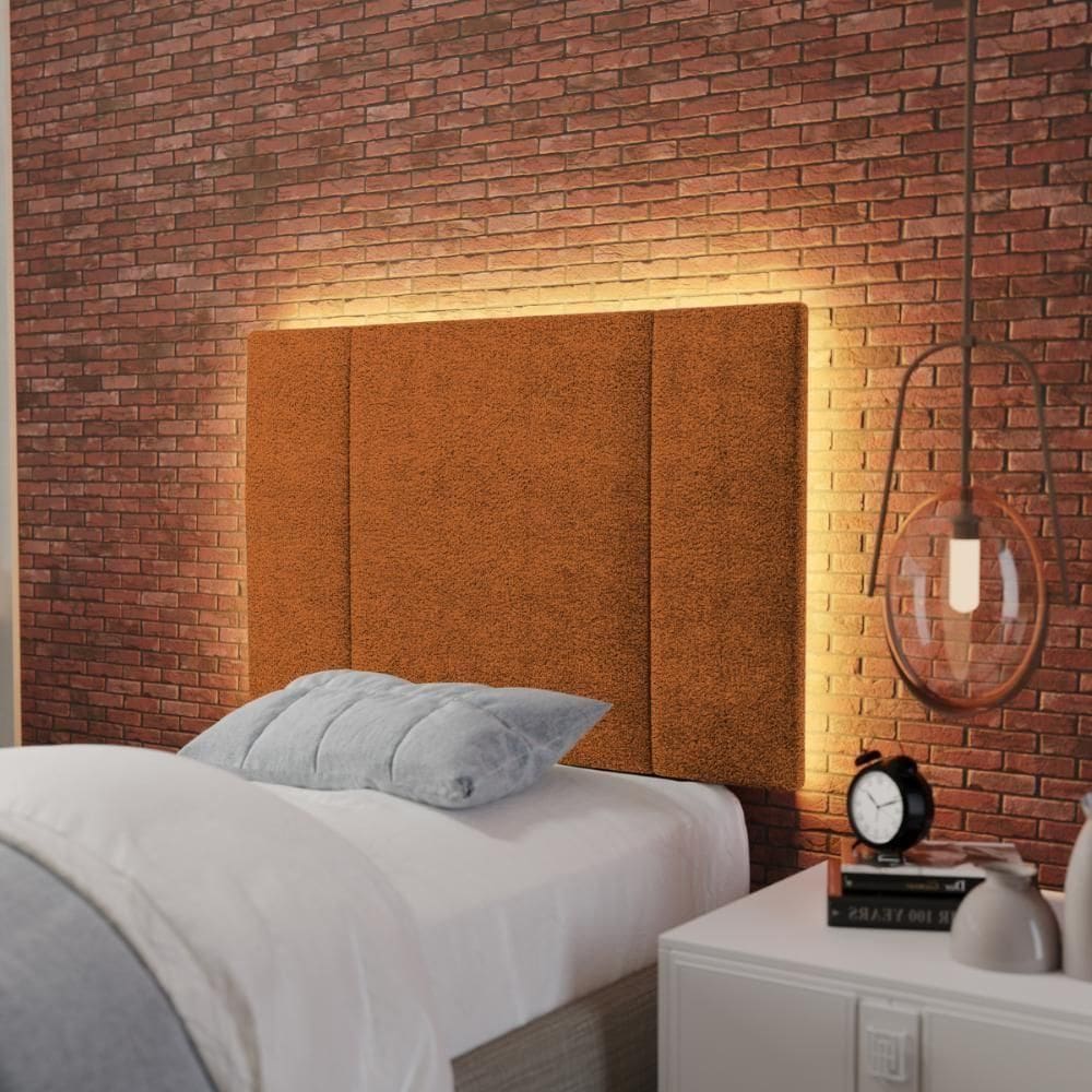 Cabeceira Solteiro Estofada Com Led Boucle Teracota