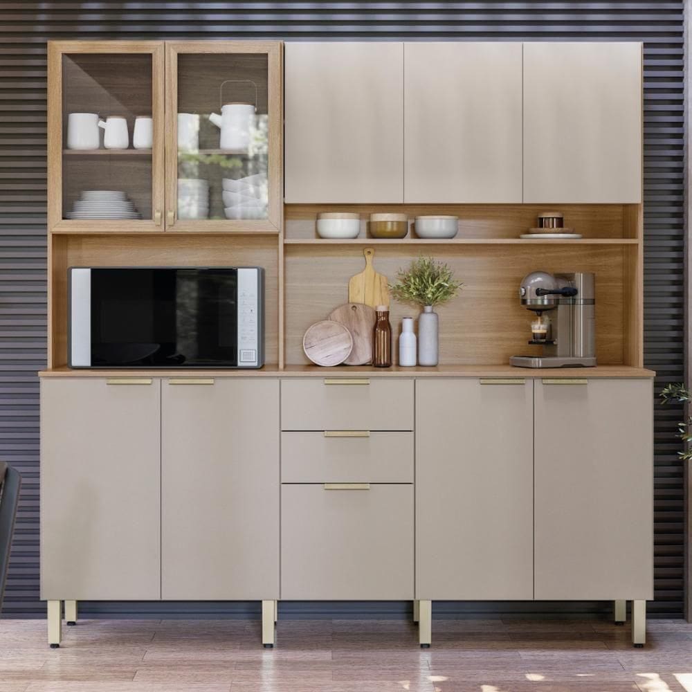 Armário De Cozinha Compacta 10 Portas 2 Gavetas Amora Amêndola Touch-nude Tx
