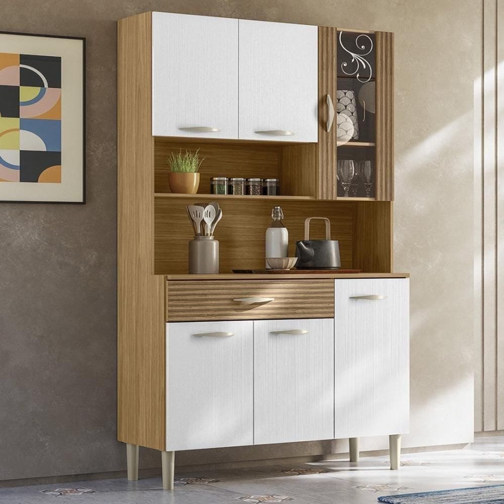 Armário De Cozinha Compacta Mdf 6 Portas Golden Plus Freijó-supremo-com Ripado