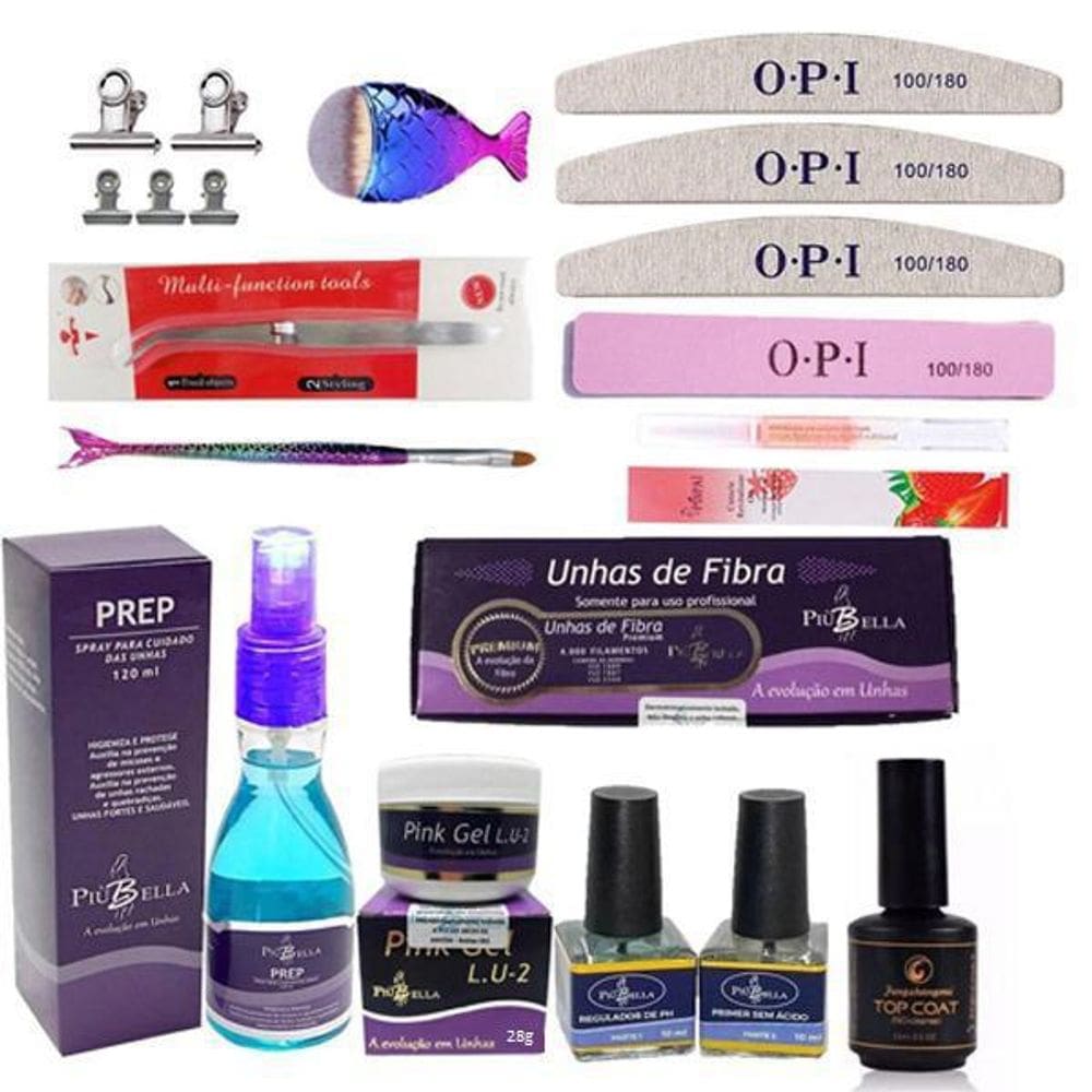 Kit Completo Piubella Unhas Gel-28Gm Fibra-Selo Anvisa