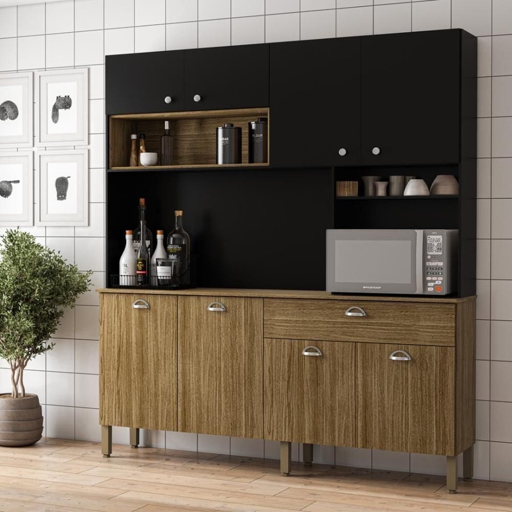 Armario De Cozinha Compacta 8 Portas 1 Gaveta Core Freijó-nero