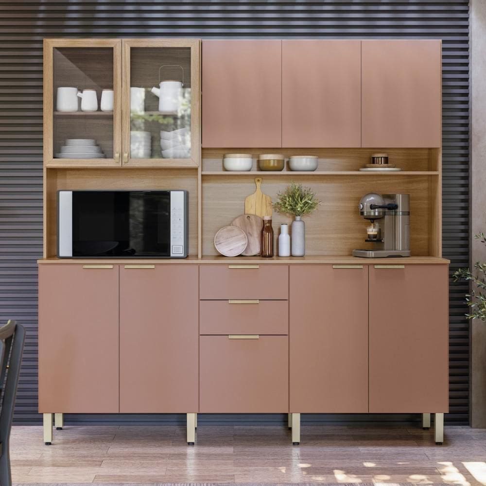 Armário De Cozinha Compacta 10 Portas 2 Gavetas Amora Amêndola Touch-marsala Tx