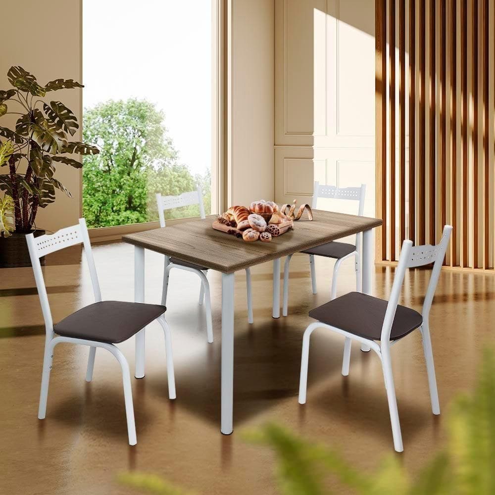 Mesa De Cozinha Retangular 110 Cm Com 4 Cadeiras Branco Carvalho Adel Jm Móveis