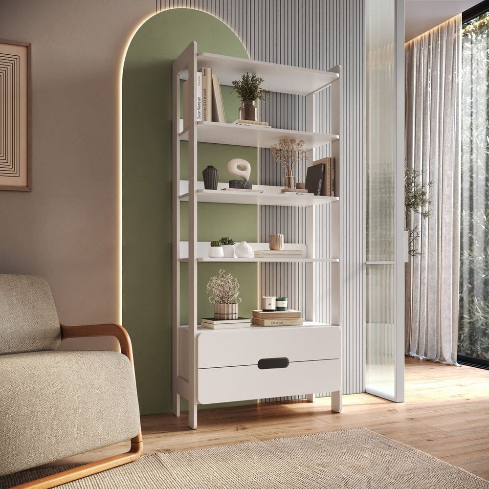 Estante Elvis com 2 Gavetas 100% Mdf Branco