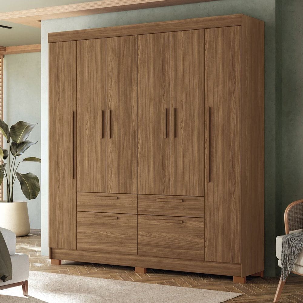 Guarda-roupa 6 Portas 4 Gavetas com Espelho Mdp Guarapuava Jatoba