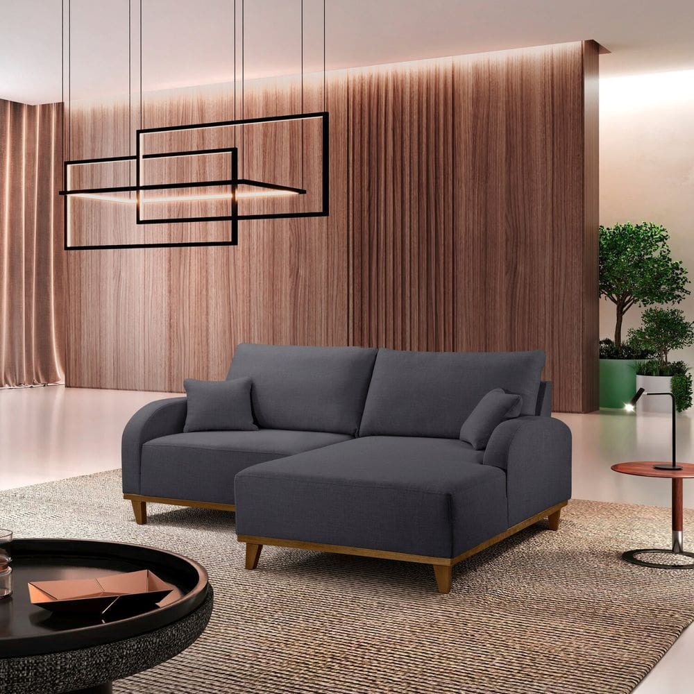 Sofá Mercúrio 2 Lugares com Chaise Lado Direito 185cm em Veludo Grafite