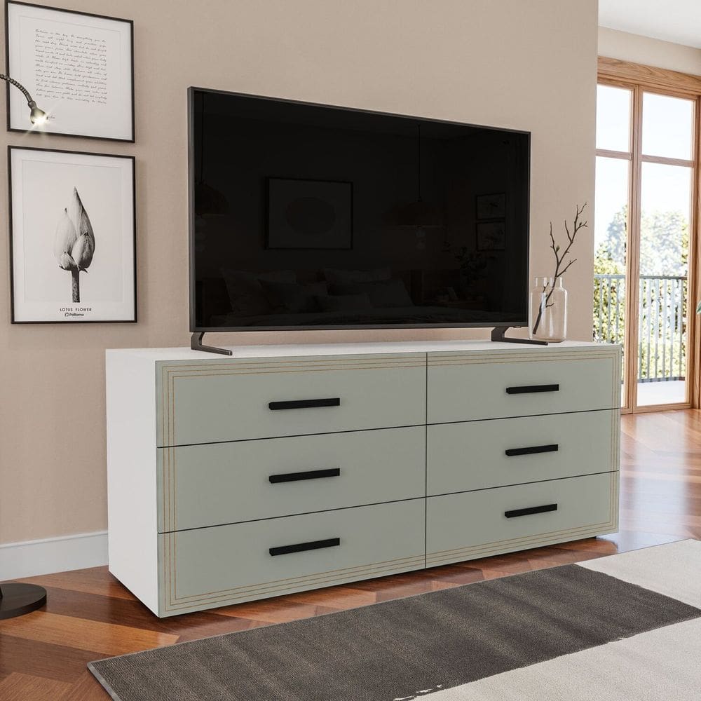 Cômoda 6 Gavetas 611x150,1x46 Cm Valência Branco/Verde