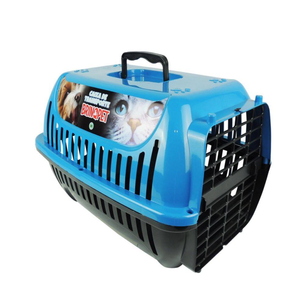 Caixa Transporte Animais Viagem Passeio Cães Gato N1 Azul
