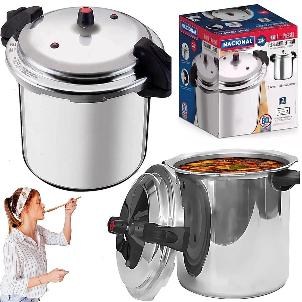 Panela Pressão Industrial 24 Litros Alumínio Reforçado Fechamento Externo Restaurante Marmitas – Alta Capacidade