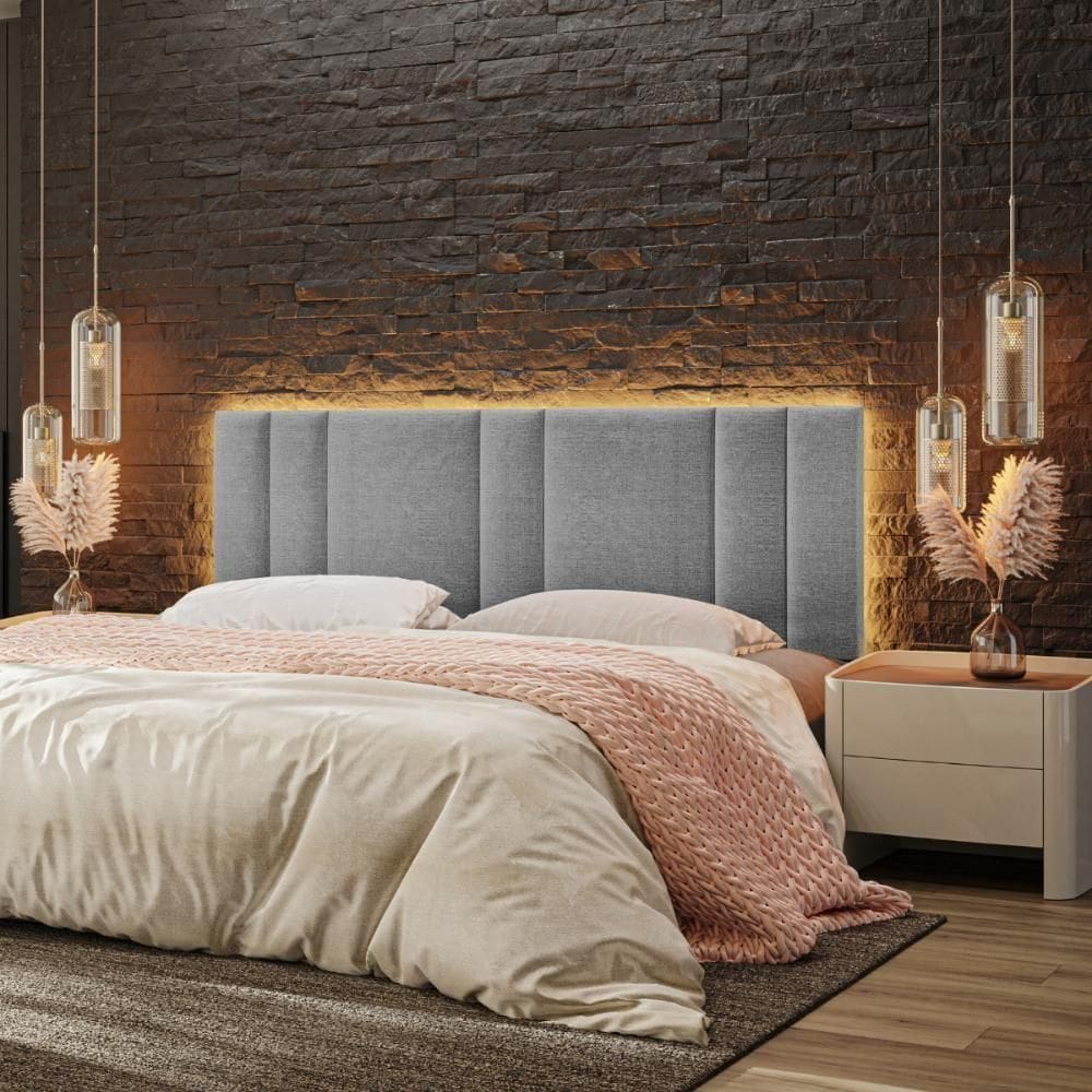 Cabeceira King Estofada Com Led Linho Cinza
