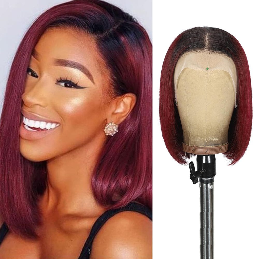 Peruca KULYMUWIG Ombre 1B/99J Burgundy Bob 35 cm de cabelo humano
