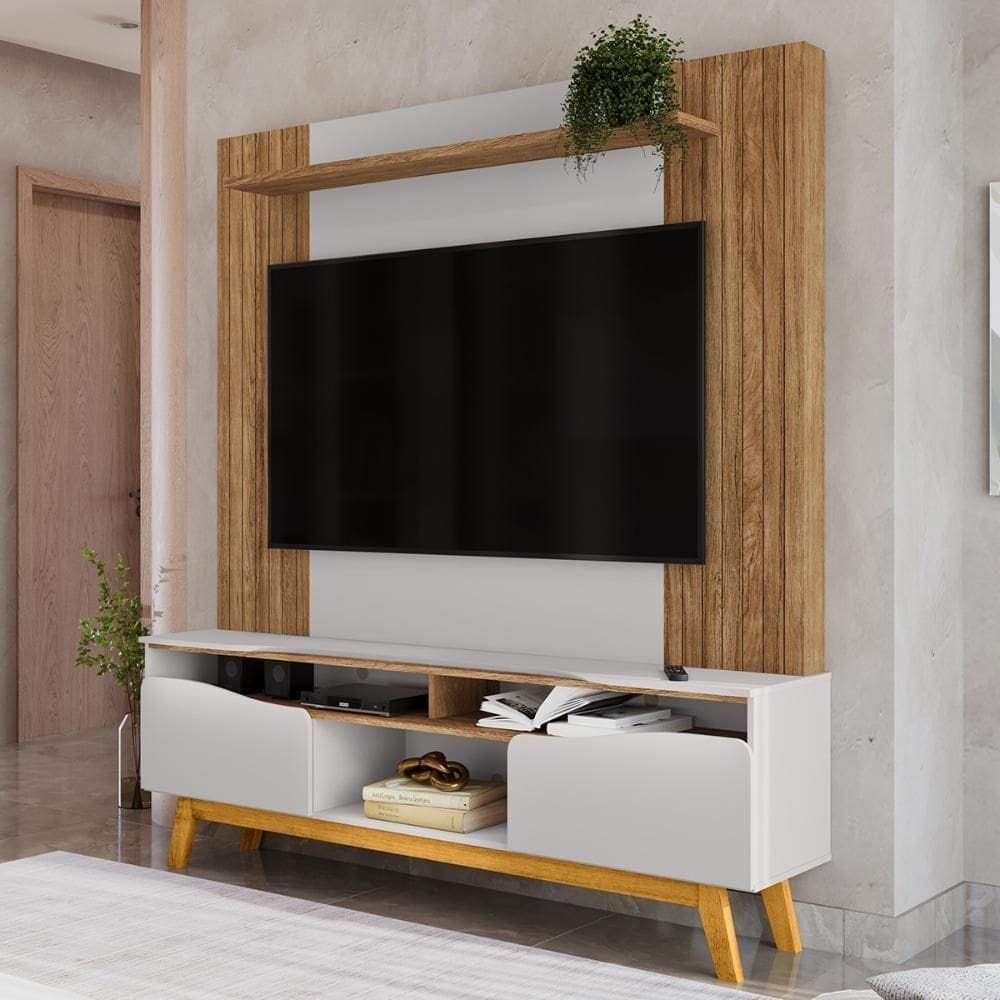 Home Estante Rack Atalaia Para Tv Até 75 Polegadas Cinamomo/Off White
