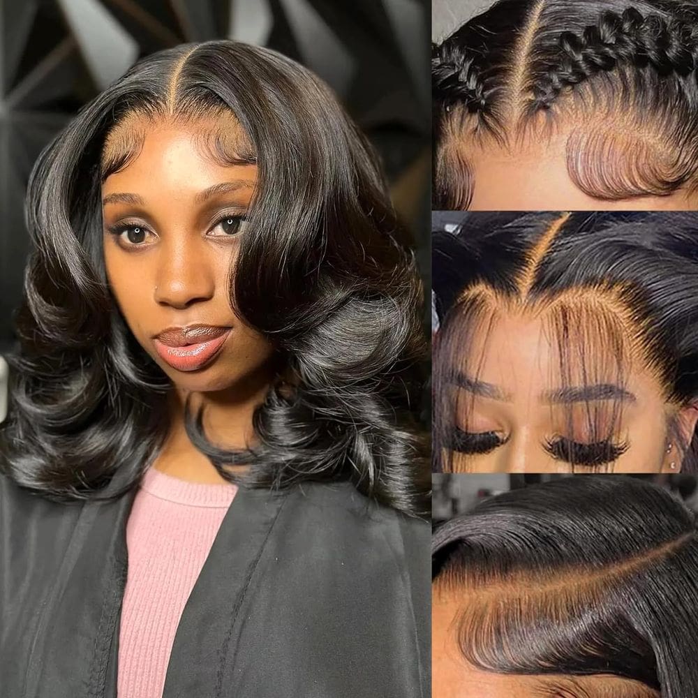 Peruca UWLK Bob 35cm Cabelo humano 200% densidade Body Wave Black