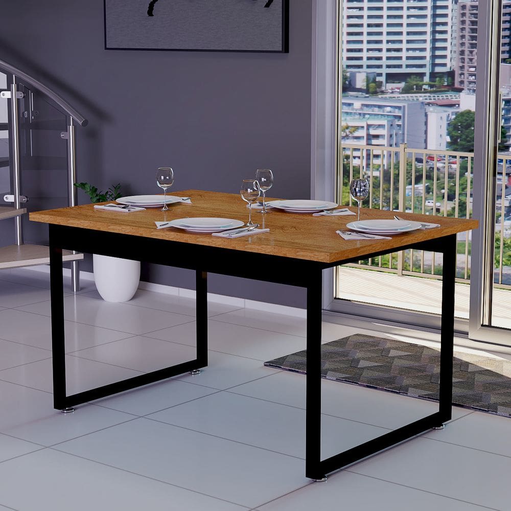 Mesa de Jantar Para 6 Lugares 120x80 Para Cozinha Sala de Jantar Com Pés de Ferro e Tampo Mdf