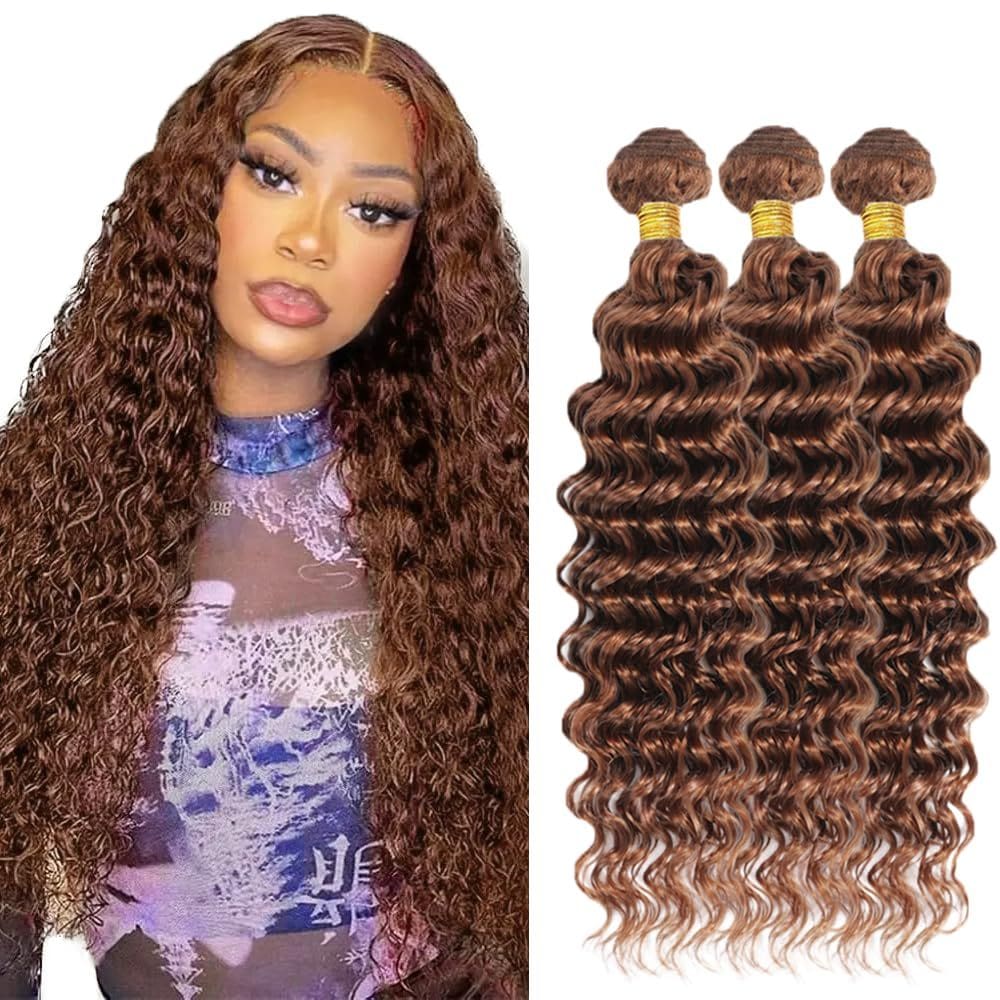 Pacotes de cabelo DiexRlamx Auburn Brown Color 30 Deep Wave