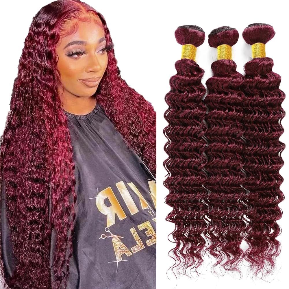 Pacotes de cabelo humano #99j Burgundy Deep Wave 3 Pacotes 50g