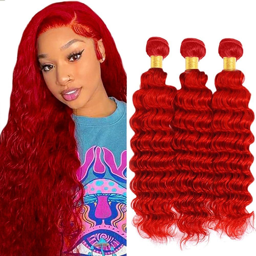 Pacotes de cabelo ZevPiul Deep Wave Brazilian Virgin 3x30cm Vermelho