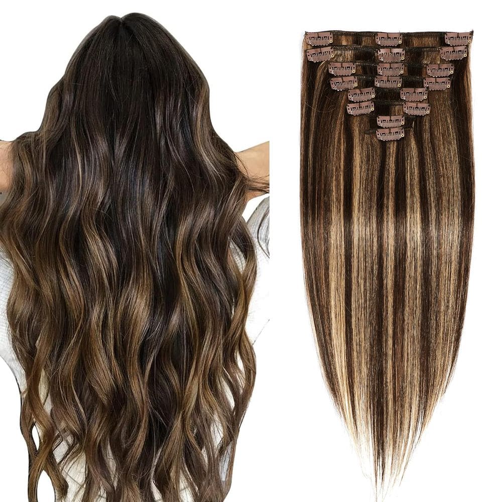 Extensões de cabelo Clip in FIPOHIRA de castanho escuro a castanho
