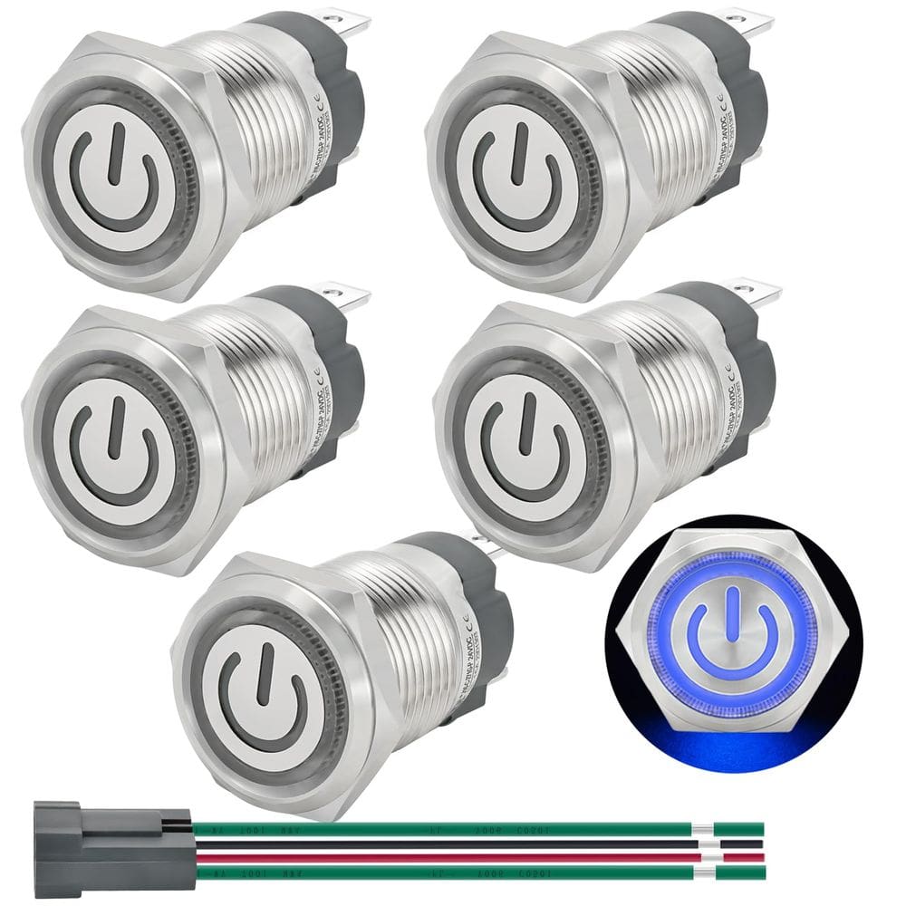 Interruptor com botão de pressão ZJWZJH 15A 16mm com travamento azul 120V