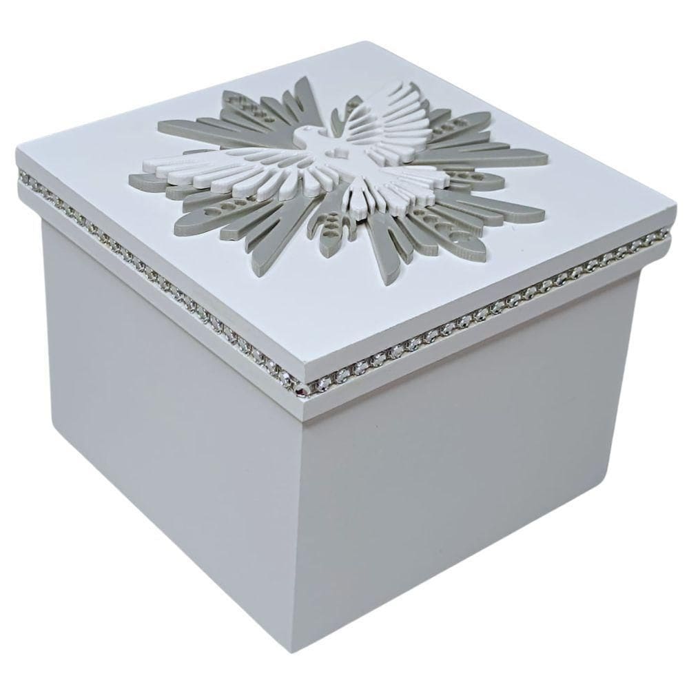 Caixa Strass Presente Para Batizado Com Símbolo Pomba Do Espirito Santo (12x12x09)