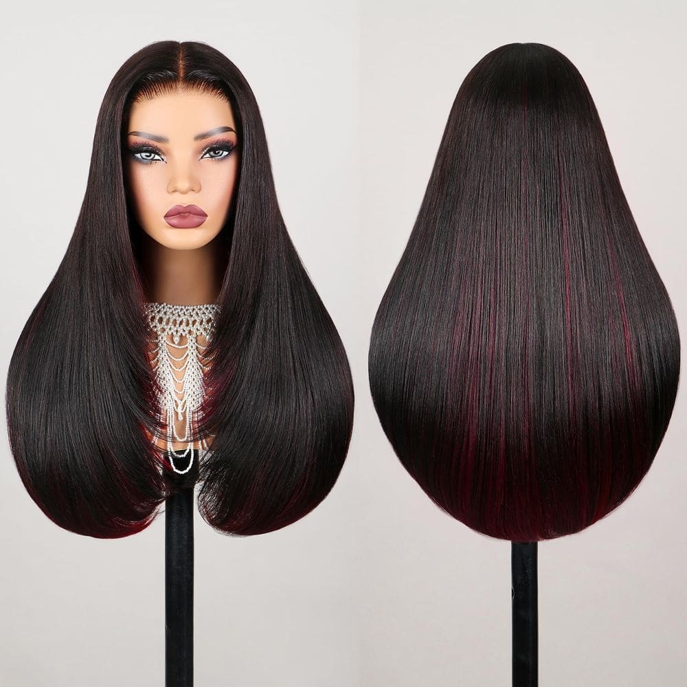 Peruca TESLAL Burgundy Mixed Black Wear and Go Glueless 26"
