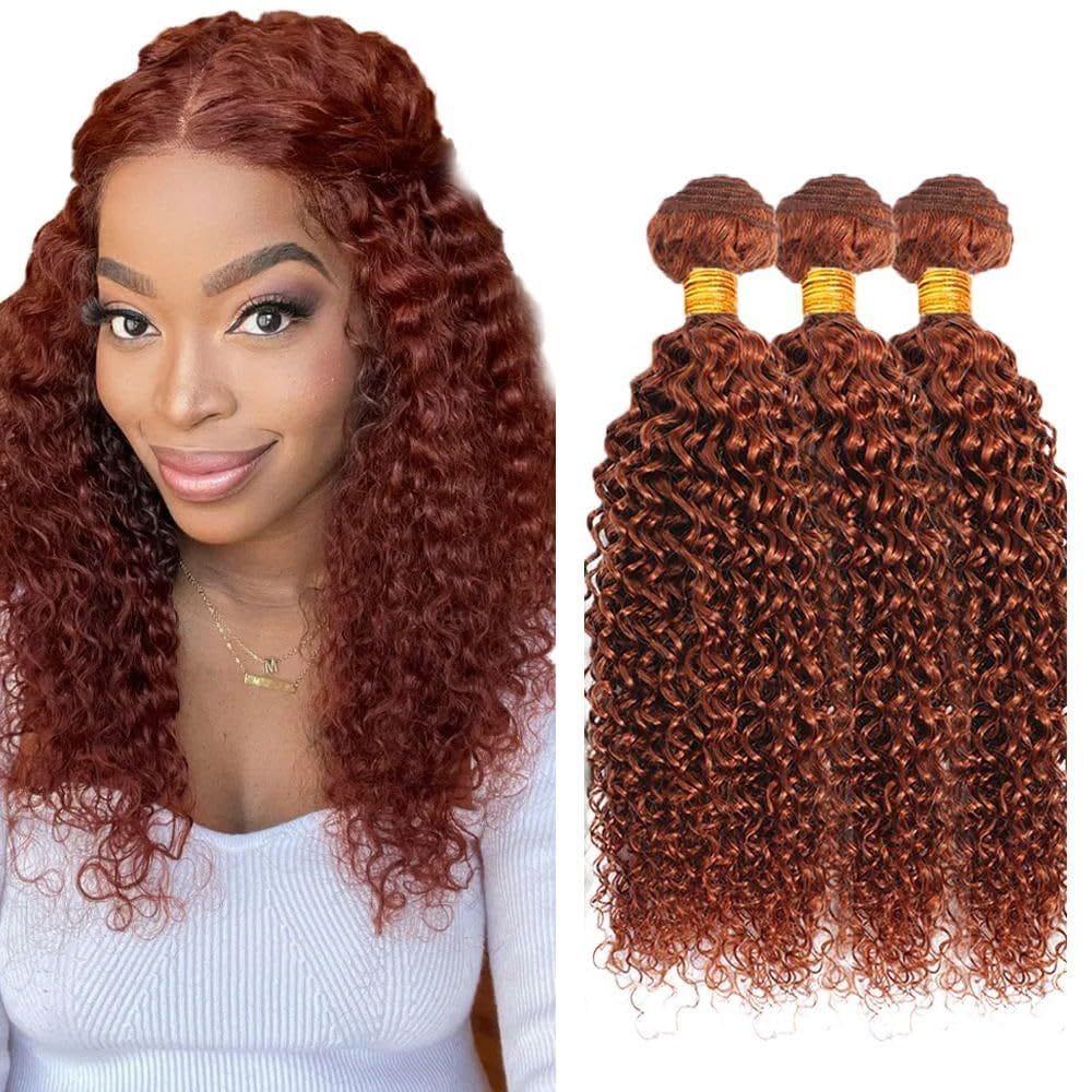 Pacotes de cabelo HuxoWax Color #33 Reddish Brown Kinky Curly 20-24 polegadas