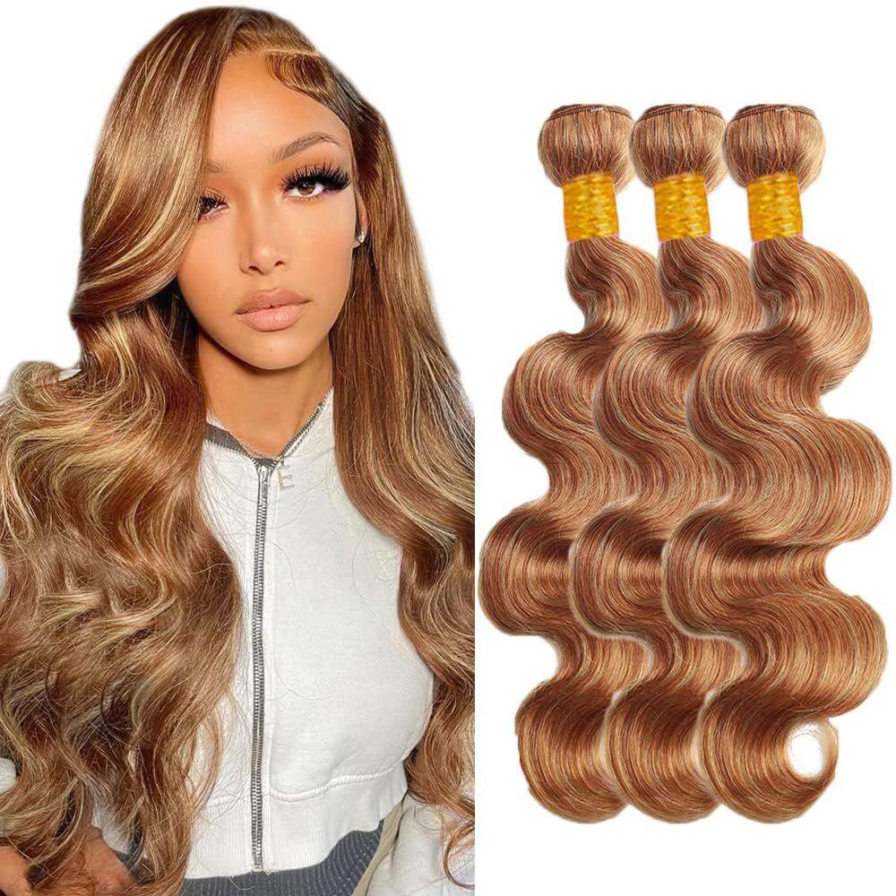 Hair Weave HuxoWax Color 27 Body Wave 3 pacotes de 50 cm em dois tons