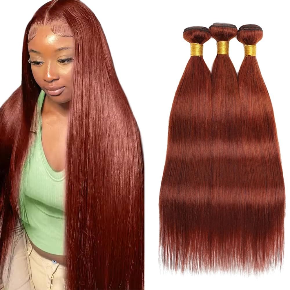 Pacotes de cabelo ZevPiul Copper Red Straight 45 cm 3 pacotes