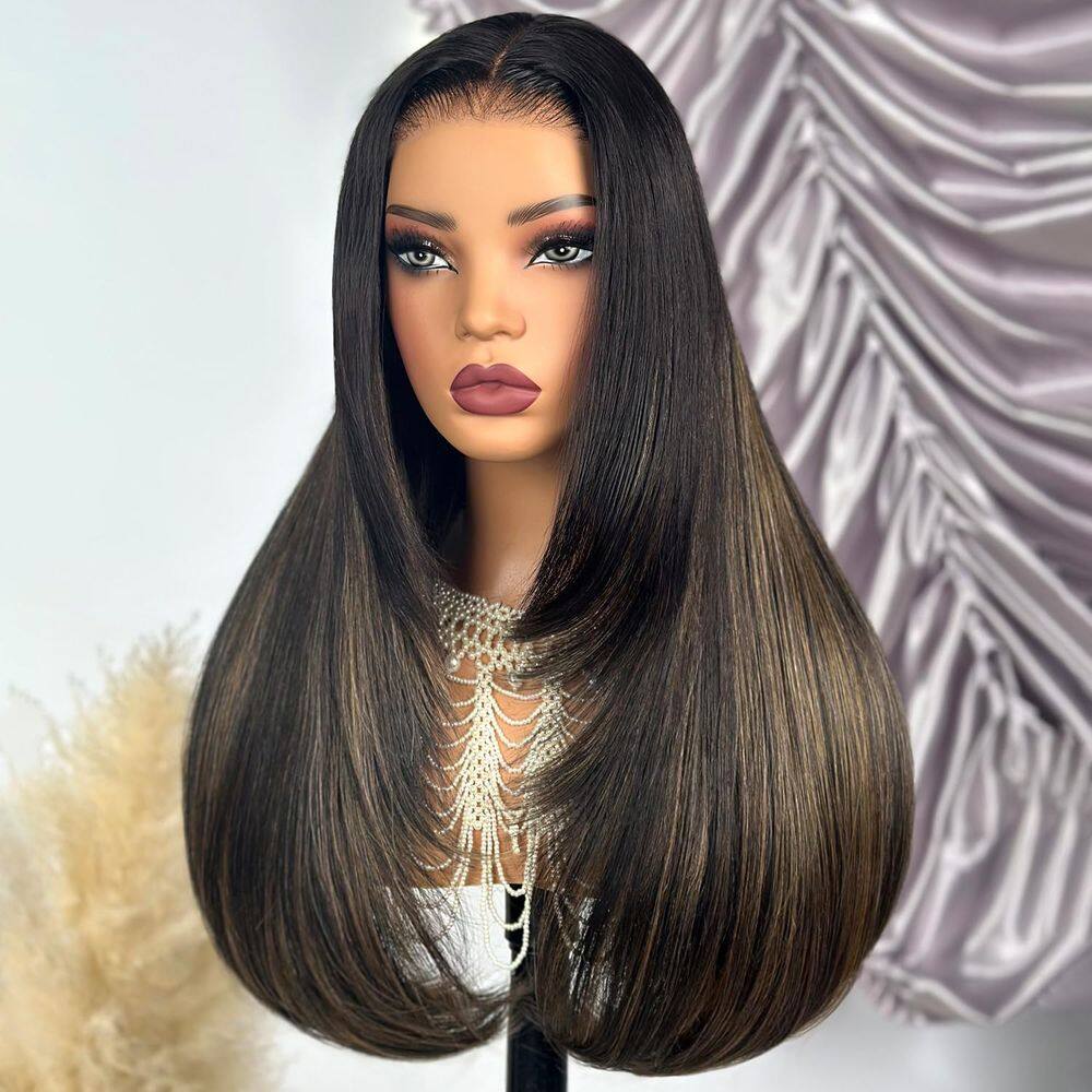Peruca TESLAL Balayage Wear and Go, sem cola, 24 polegadas, 260% de densidade
