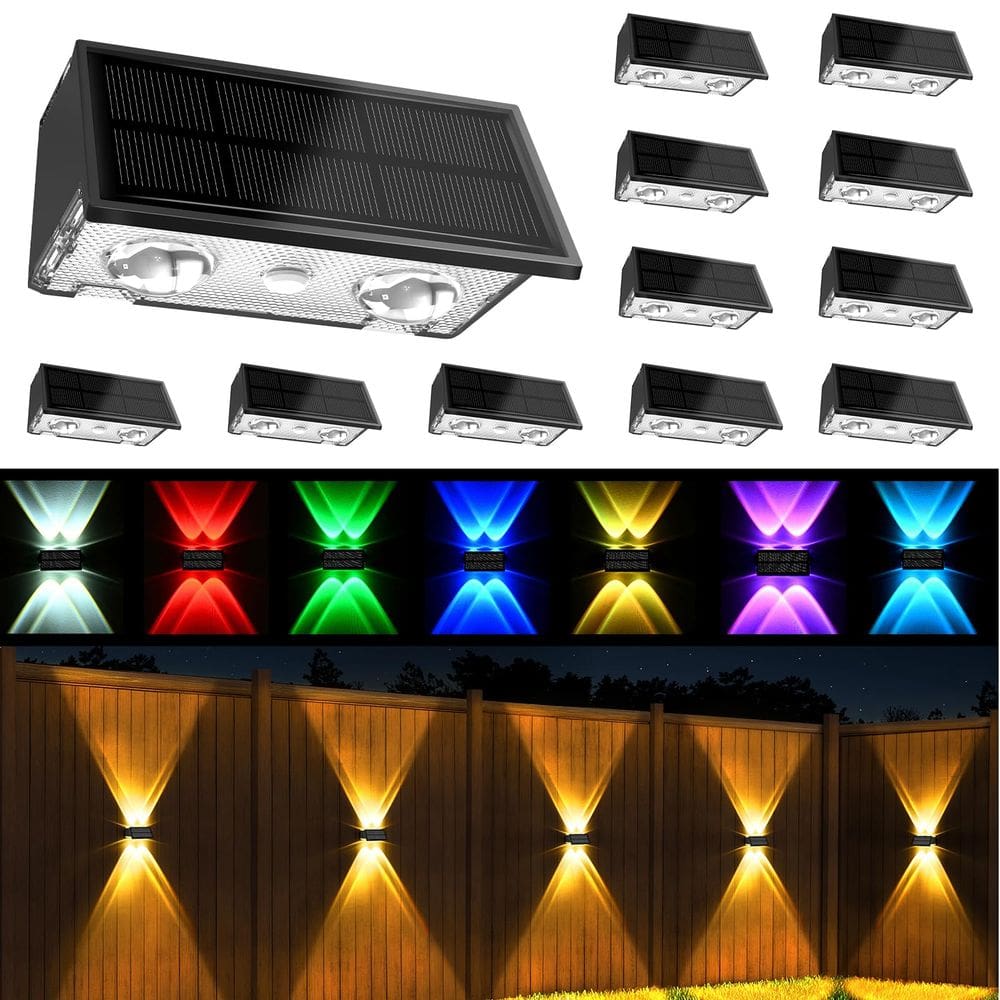 Solar Fence Lights Uspring, pacote com 12 unidades, branco quente/frio e RGB