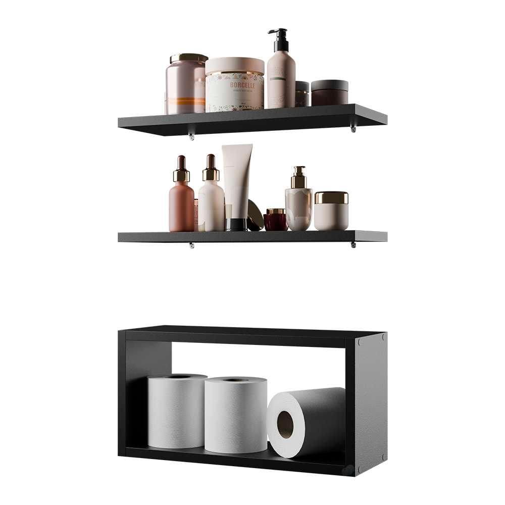 Kit Prateleira Nicho Bruges para Banheiro Preto 40 x 12cm