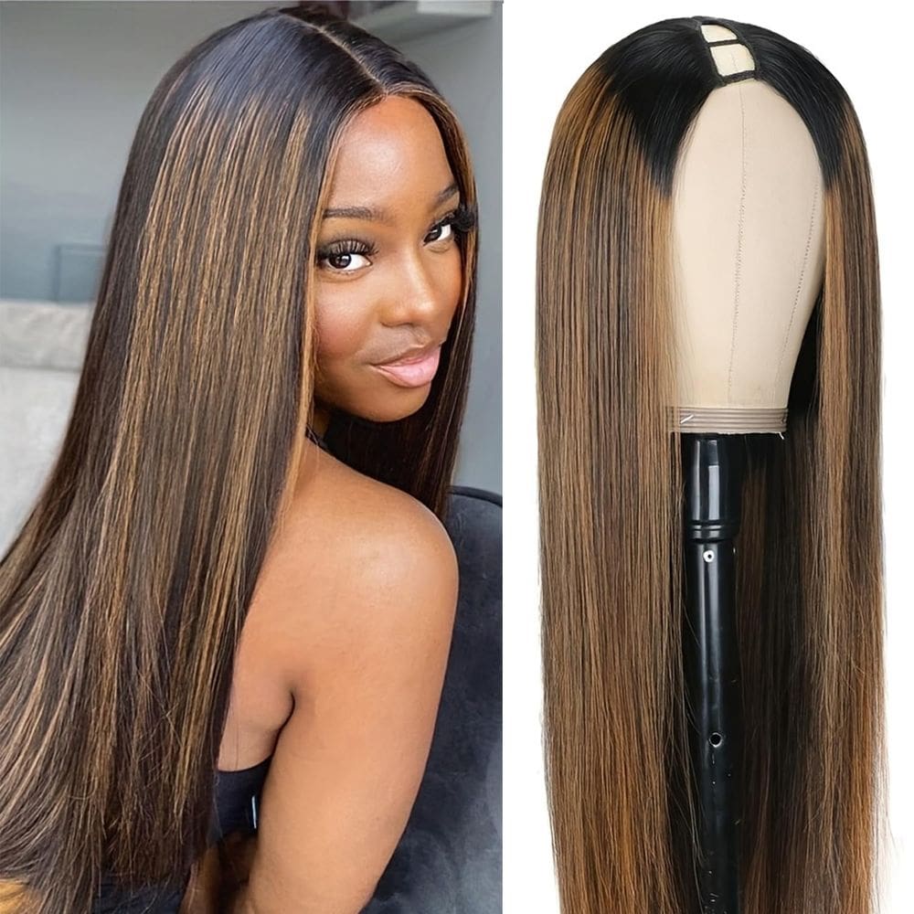 Peruca U Part Homgoss FB30, cabelo humano reto, 200% de densidade, 50 cm