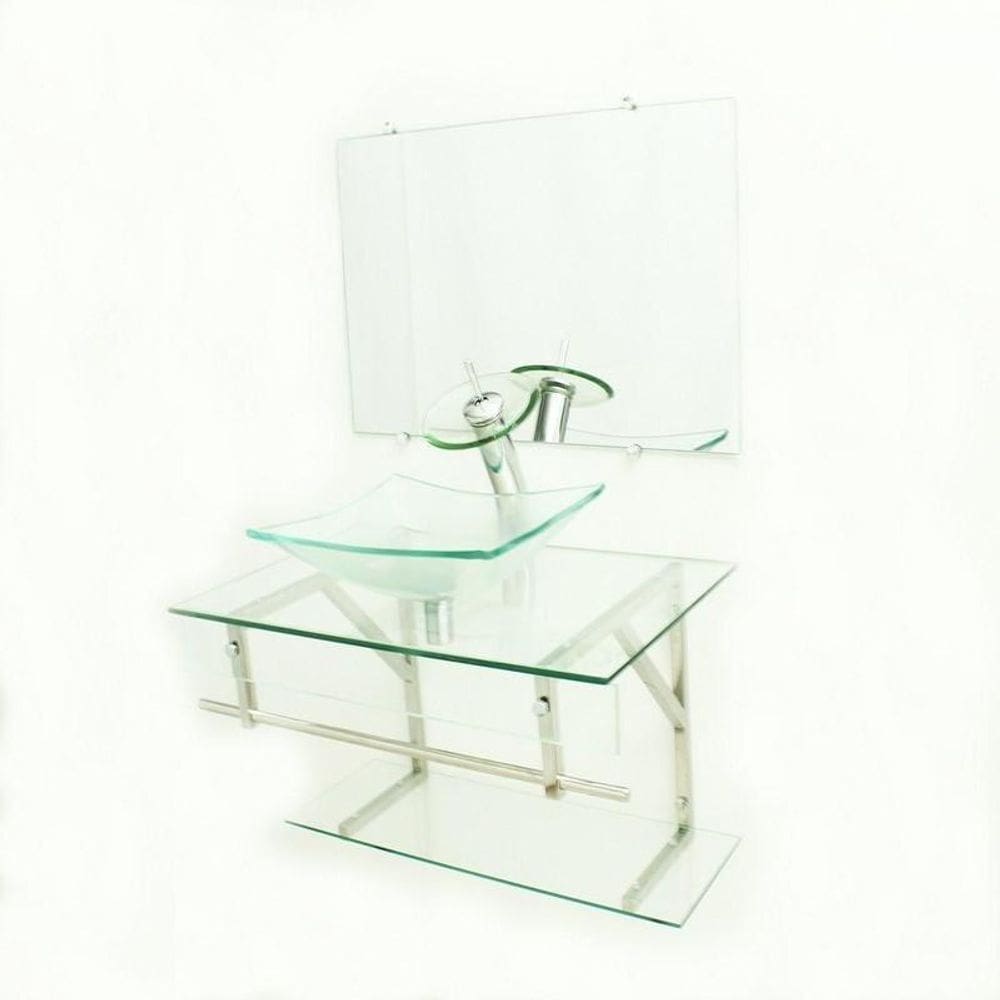 Gabinete De Vidro 70Cm Lqx Inox Com Cuba Retangular Incolor