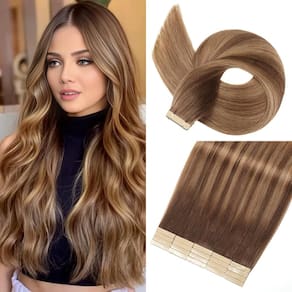 Fita adesiva em extensões de cabelo YNSNR 40 cm 20 unidades de cabelo humano