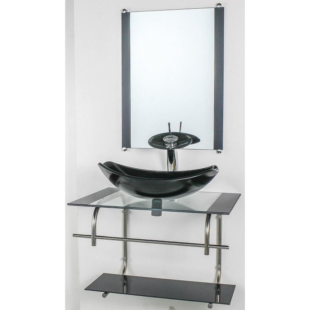 Gabinete De Vidro Banheiro Inox 70Cm Cuba Oval Chanfrada Pto