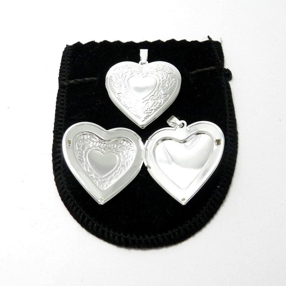 Coração Relicario 3Cm Kit 30 Peças Folheada Prata Pi181