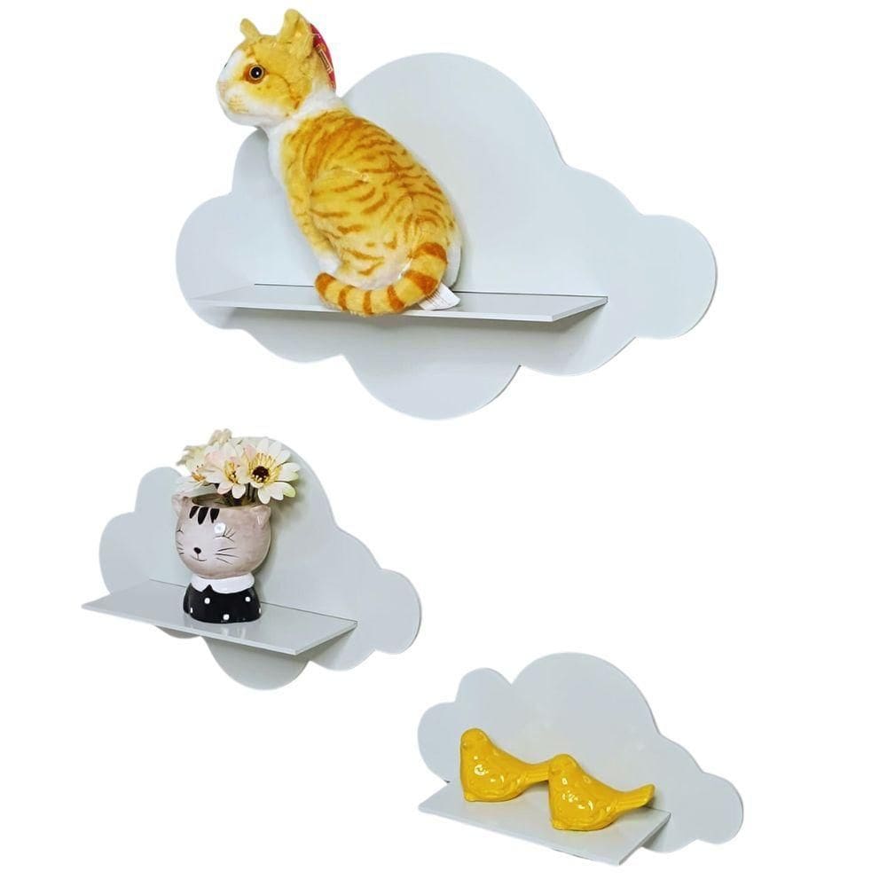 Trio De Nichos Nuvem Em Mdf Prateleira Decorativa Para Quarto Infantil Branco