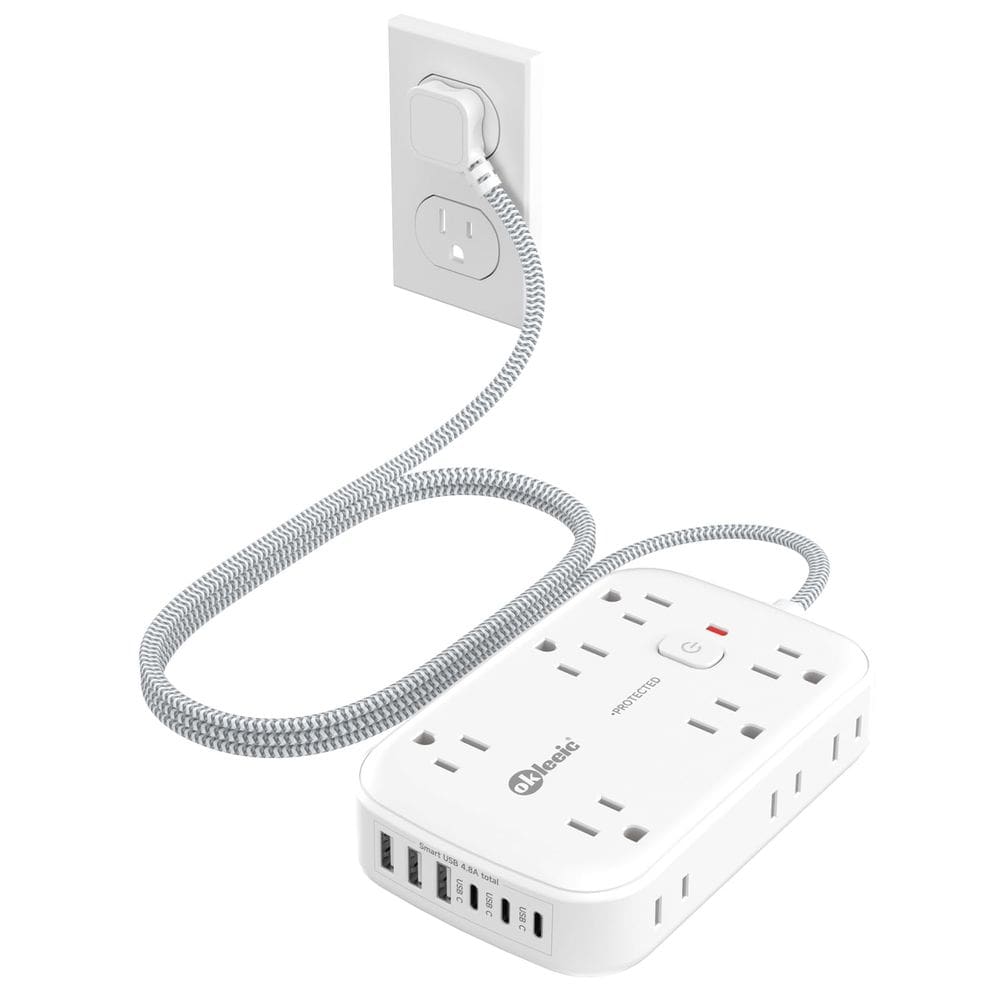 Protetor de sobretensão Power Strip okleeic 12 tomadas 6 portas USB